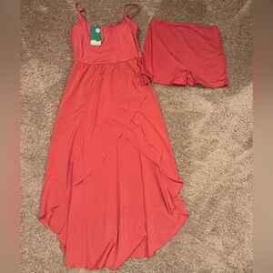 SOLD**Halara Coral Maxi Dress and Shorts Set